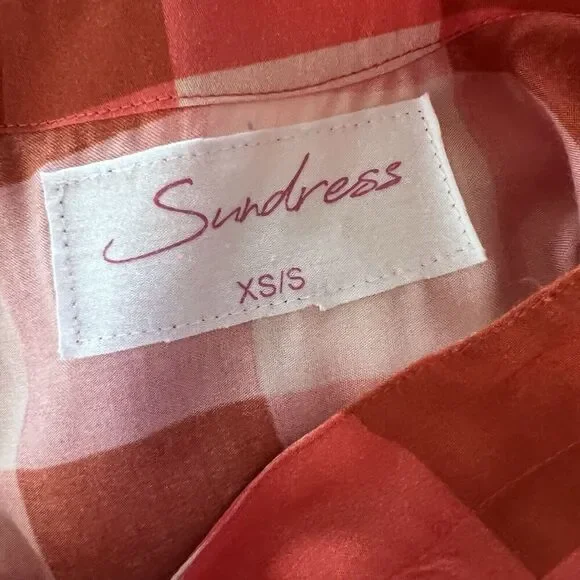 Sundress Isla Gingham Tiered Modal Maxi Dress Cream Coral Size XS/S - Picture 8 of 15